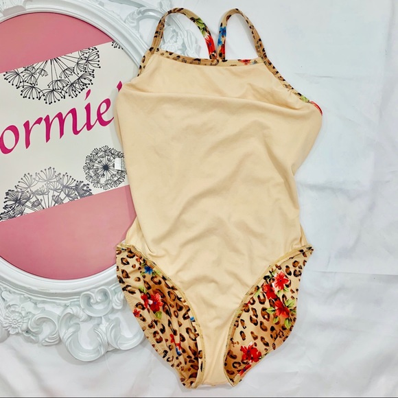 Ocean / Floral Cheetah Criss Cross One Piece Suit - Picture 3 of 7